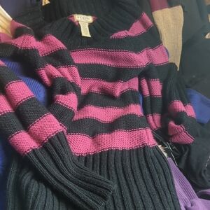 Arizona Jean Company Black and Pink Striped Turtleneck Sweater